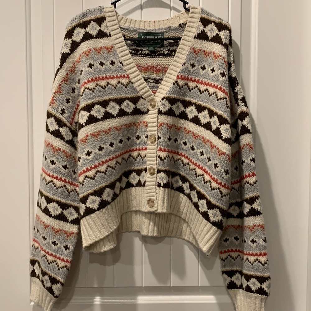 American Eagle Button Up Crop Sweater